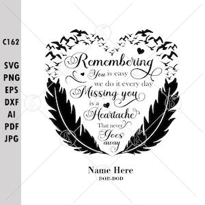 Memorial Quotes Feather Svg, Memorial Svg, In Loving Memory Svg, Flying Birds From Feather Svg, Rip Svg, Remembering You Is Easy Svg