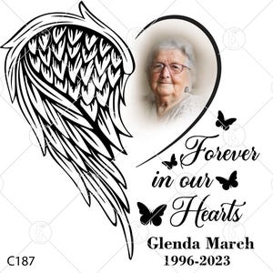 Memorial Svg, Forever In Our Heart, In Loving Memory Png, Angel Wings Heart, Ter nagedachtenis aan, Cricut, silhouet, bewerkbaar, Instant Download