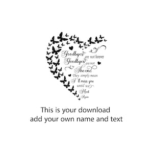 Goodbyes Are Not Forever Flying Butterflies Heart Custom Memorial Gift Rest In Peace Personalize Name Date Photo Remembrance SVG PNG Files image 2