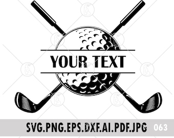 Crossed Golf Clubs SVG: Split Name Frame, Golf Ball Monogram (Digital Download)