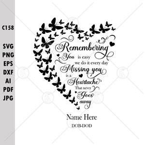 Erinnerung an Sie ist einfach Gedenkherz Schmetterling Gedenkzitat Fliegen Schmetterlinge Herz Erinnerung Geschenk Personalisieren SVG PNG-Dateien