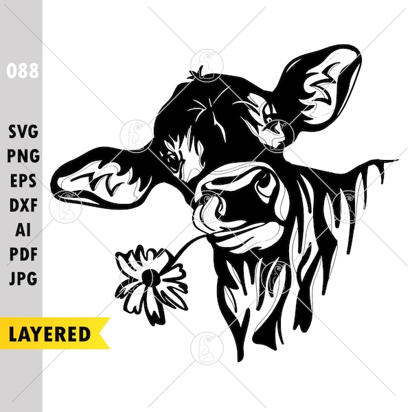 Cow With Flowers Svg, Cow Head Svg, cows svg, highland cow svg, Cow With Flowers Png, Cow Flowers, Cow With Initials Svg, cow with daisy