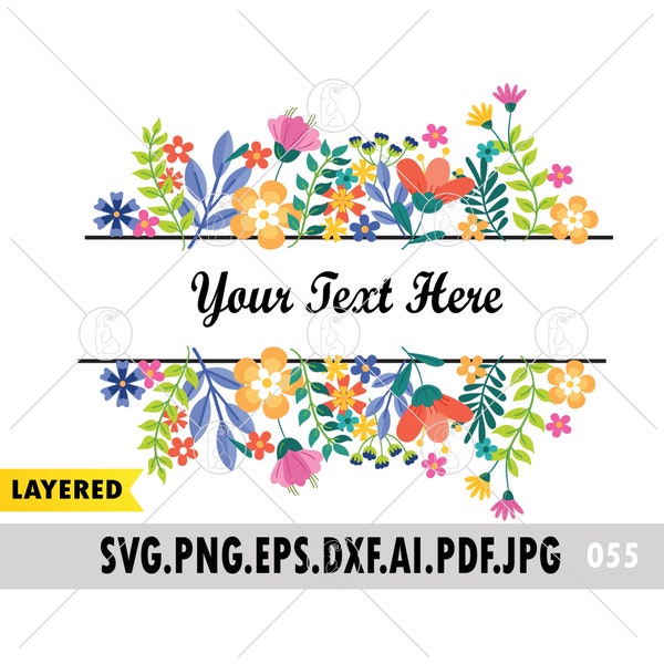 Flower Border SVG, Floral SVG, Floral Border SVG, Flower Monogram, Floral Split svg, Flower Frame svg, Floral Monogram svg, Monogram svg