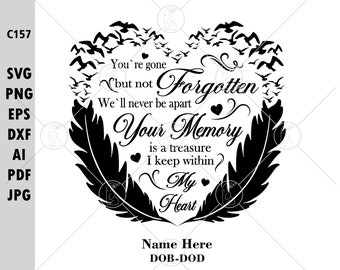 Heart Memorial SVG PNG: In Loving Memory Quote Clipart - Editable, Instant Download, Cricut, Silhouette