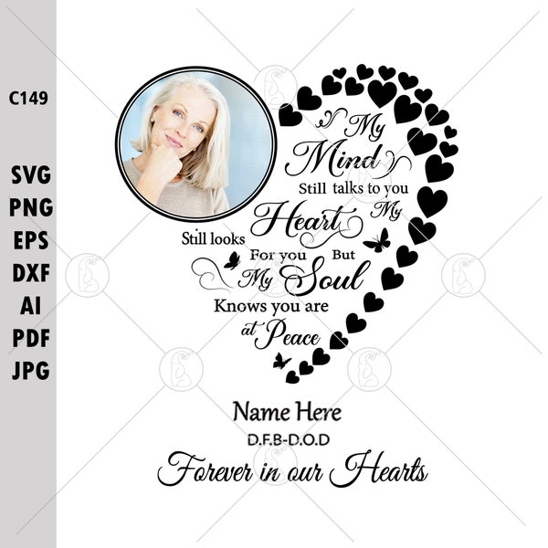 My Mind Still Talks To You Memorial Gift Heart Quote Rest In Peace Remembrance Editable Name Date Photo Forever In Our Hearts SVG PNG Files
