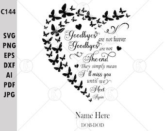Cuore a farfalla commemorativo SVG PNG: nome e data personalizzabili (download digitale)