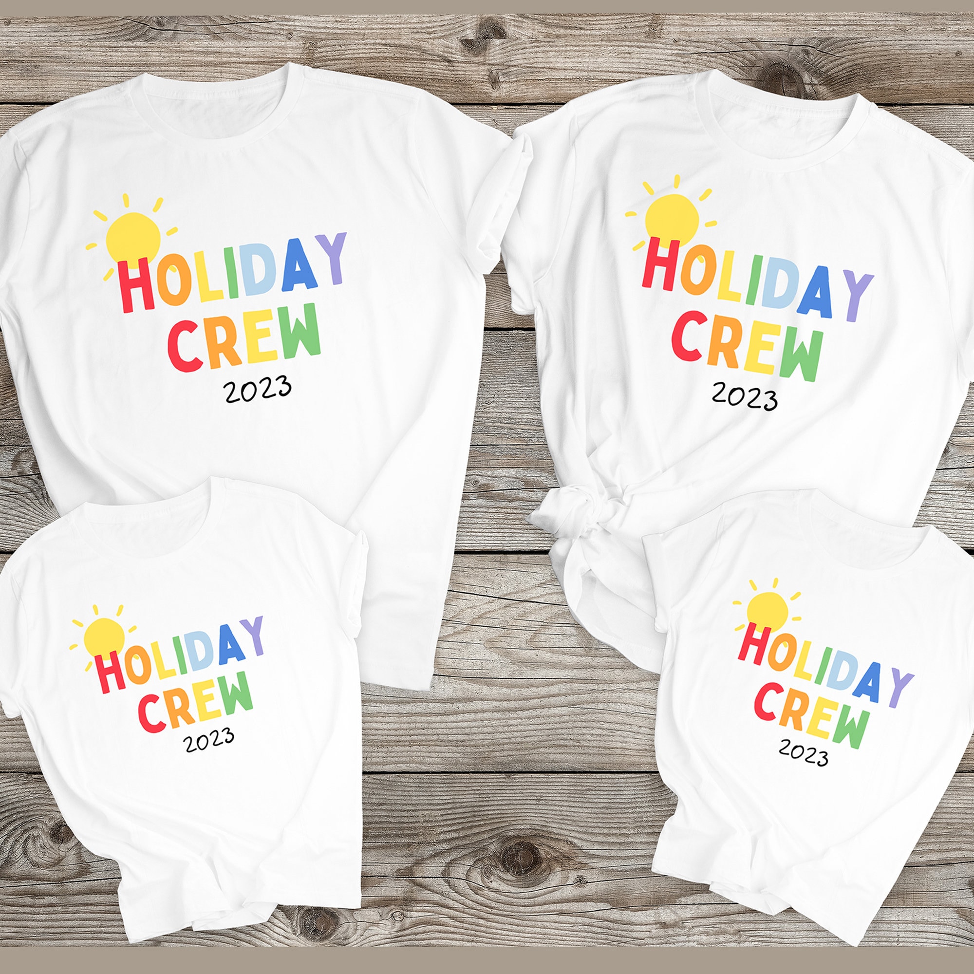 Discover Holiday Crew 2023 Multi Family Matching White T-Shirts