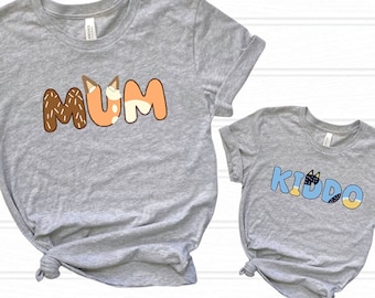 T-shirts gris assortis pour chiots, mamans et enfants