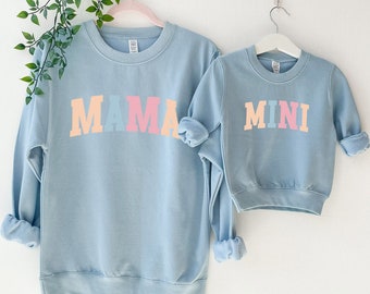 Pastel Mama & Mini College Matching Baby Blue Sweatshirts