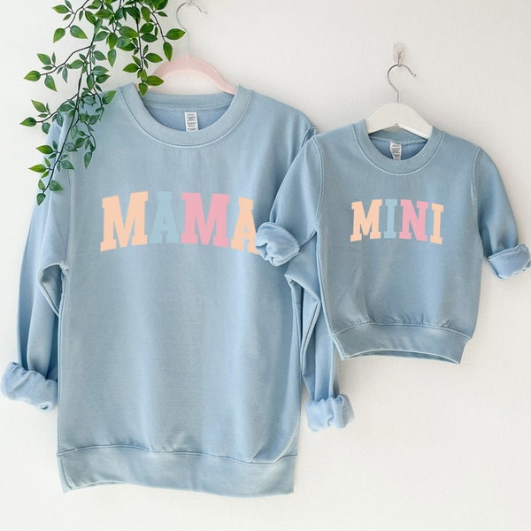 Pastel Mama & Mini College Matching Baby Blue Sweatshirts