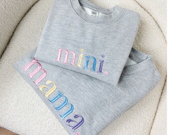 Mama & Mini Pastel Embroidered Heather Grey Sweatshirts