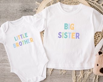 Big Sister & Little Brother Pastel Matching T-Shirt/Baby Vest