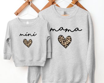 Mama & Mini Leopard Logo Heart Matching Sweatshirts Grey