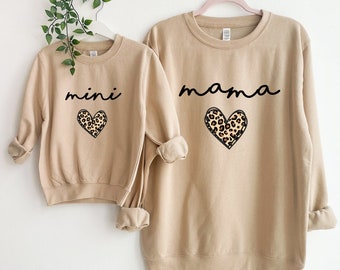 Mama & Mini Leopard Logo Herz Passende Sweatshirts Sand