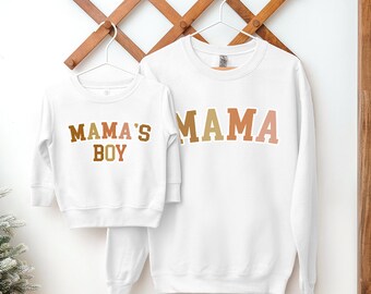 Autumn College Mama & Mama's Boy Matching White Sweatshirts