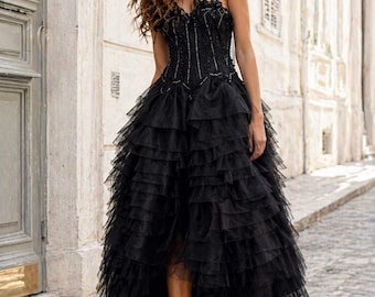 italian designer evening dresses Mariella Burani Vintage Black Tulle Dress Y2K – New Condition Italian  Designer Evening Dress – Rare Couture Piece XS/S – Made in Italy