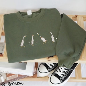 EMBROIDERED Duck And Daisy Sweatshirt, Duck Crewneck T-Shirt, Silly Duck Shirt, Funny Duck EMBROIDERED Sweatshirt, Cottagecore Gift