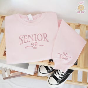 EMBROIDERED Custom Senior Sweatshirt, Coquette Bow Sweatshirt, Senior Team Gifts, Senior 2025 Sweatshirt, Class of 2026 Sweatshirt