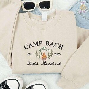 EMBROIDERED Custom Camp Bachelorette Sweatshirt, Hiking Bridal Party Shirt, Lake Bachelorette Shirt, Girls Trip Shirt, Bachelorette Party