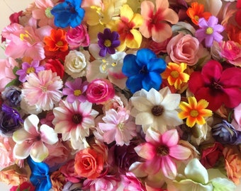 25 Pcs Artificial Silk Flowers Bright Multi Coloured Mix Faux Flower Craft Heads