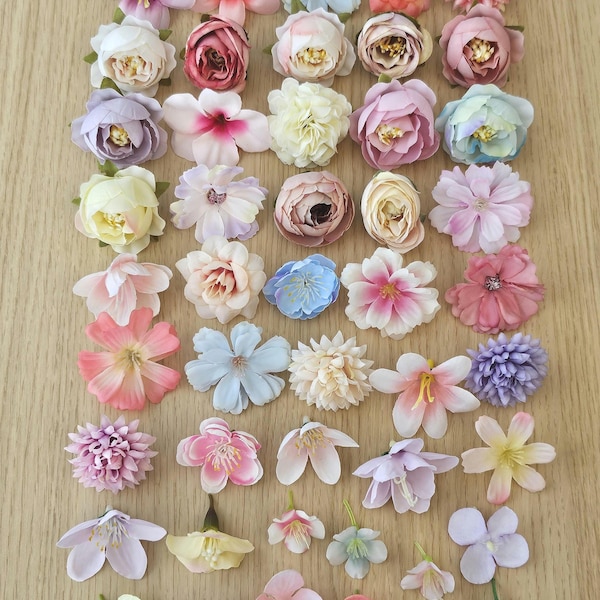 Flores artificiales de seda, colores variados, cabezas de flores artificiales para manualidades, decoración de tartas