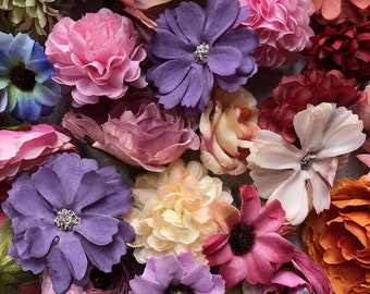 25 pcs Artificial Silk Flowers Mixed Colours Faux Flower Craft Heads