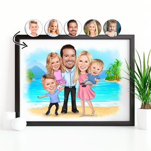 Aangepast familieportret, familiekarikatuur, portret van je foto, grappige familieillustratie, cartoon familietekening, voor je dierbaren