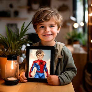 Spersonalizowany portret ze zdjęcia, Portret superbohatera, Prezent dla dzieci, Portret niemowlęcia, Spersonalizowane prezenty dla dziecka, Pomysł na prezent urodzinowy, Prezent dla syna