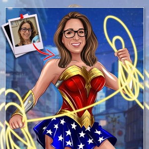 Superheld Portrait vom Foto, Personalisierte Superheld Illustration, Einzigartiges Geschenk für Sie, Digitale Superheld Illustration, Geschenk zum Muttertag