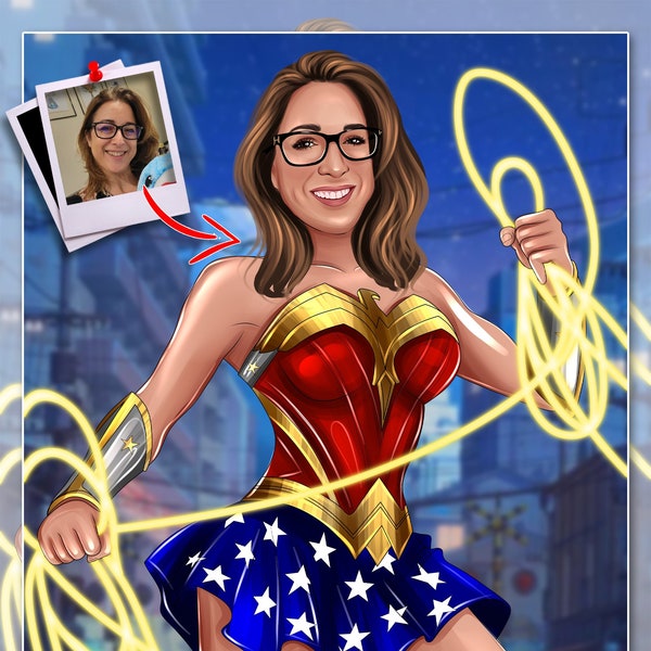 Custom Superhero Portrait From Photo, Gift for Mom, Superhero Girlfriend/ Wife/ Daughter/ Sister, Birthday Gift in Style Superhero