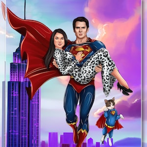 Custom Couple portrait, Superhero portrait from photo, Superhero caricature, Personalized gift, Anniversary gift,  Custom Romantic gift