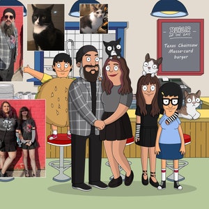 Personalized Bob Burger Portrait from photo, Custom Couple/Family Portrait, Anniversary Cartoon Portrait, Gifr For Boyfriend/Girlfriend