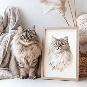 Watercolor Cat Portrait From Photo, Personalized Gift for Cat Lovers, Cat Mom Gift, Pet Memorial, Custom Feline Artwork, Christmas Gift