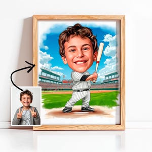 Custom Baseball Cartoon Portrait, Personalized Baseball Caricature from Photo, Gift for Baseball Player, Sports Art, Baseball Drawing