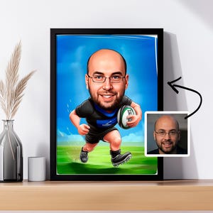 Cadeau rugby - Caricature personnalisée à partir d'une photo, caricature de rugby, amateur de rugby, dessin animé rugby, portrait drôle de joueur de rugby, cadeau sport