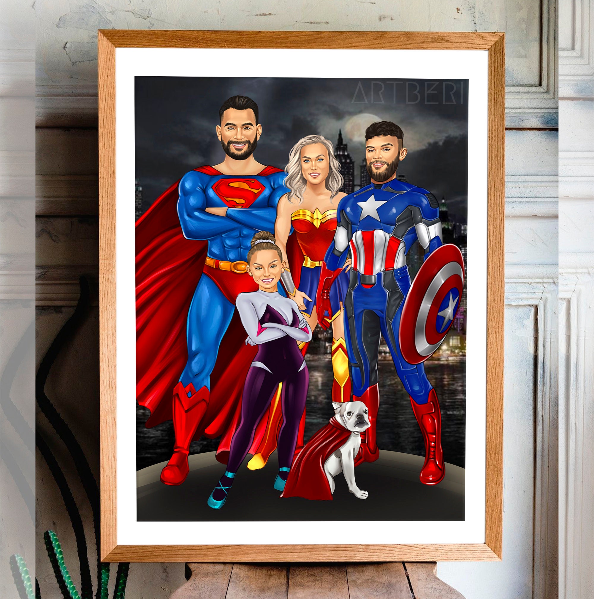 Custom Superhero Family Portrait, Portrait From Photo, Group Portrait ...