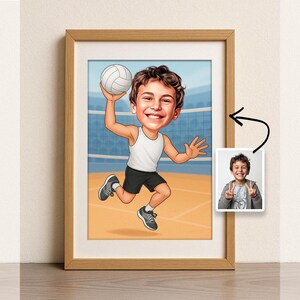 Volleyball Player Caricature – Custom Portrait of Male Athlete from Photo, Funny Sports Gift, Personalized Cartoon Drawing for Him