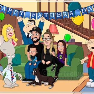 Custom American Dad Style Portrait, Personalized Cartoon from Photo, Father's Day Gift for Dad, Funny Gift for Husband or Grandpa