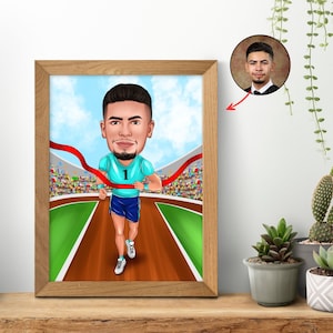 Gift for a Runner, Custom Caricature Portrait From Your Photo, Long Distance Runner, Gifts For Runners Man, Marathon Runner Present, Drawing