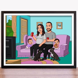 Custom Family Portrait, Family Guy Style, Group illustration, Cartoon portrait from Photo, Family Portrait with Pets, Birtday Gift Idea