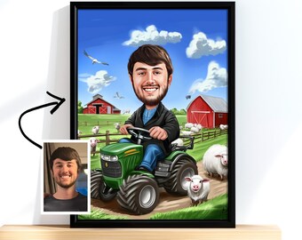 Custom Farmer Cartoon Portrait, Farmer Caricature, Farmer Gift, Farmer Cartoon, Farmer Caricature from Photo, Funny Farmer Caricature