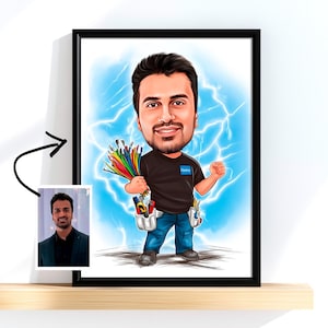 Regalo per elettricista - Caricatura personalizzata da foto, ritratto di elettricista in cartone animato, caricatura divertente di elettricista, regalo per elettricista, regalo di lavoro