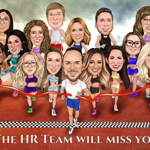 Portrait de groupe personnalisé, cadeau caricature de retraite, dessin à partir d'une photo, cadeau pour collègue, art mural imprimable, cadeau à un collègue