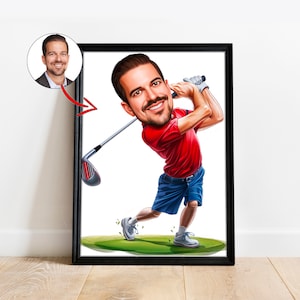 Benutzerdefinierte Golfer-Karikaturen, benutzerdefiniertes Porträt von Ihrem Foto, Geschenke für Golfliebhaber, Geschenk für Golfspieler, Geschenk für männlichen Golfer, Cartoon-Golferkunst