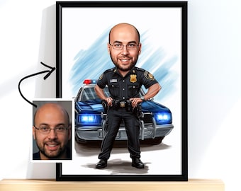 Personalized Police Officer Cartoon Portrait, Police Caricature Drawing, Caricature from Photo, Funny Police Caricature, Gift for Police Man