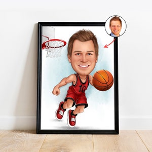 Benutzerdefinierte Basketball Spieler Cartoon Karikatur, Basketball Portrait, Geschenk für Basketball Spieler, Portrait vom Foto, Basketball-Fan