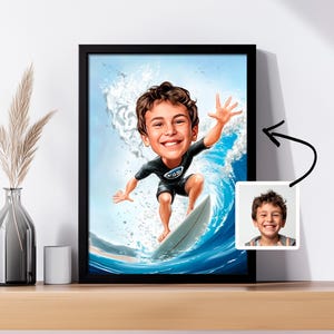 Surfing Gift - Custom Caricature From Photo, Surfing Caricature, Surfer Portrait, Funny Surfing Cartoon, Surf Lover Gift, Gift for Him