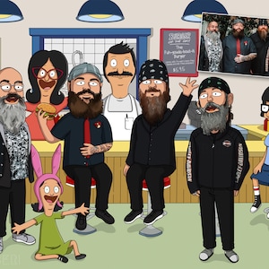 Niestandardowy portret rodzinny, niestandardowy portret Boba Burgera, sztuka Boba Burgera z rodziną, portret rodzinny w kreskówce, prezent dla najlepszego przyjaciela w stylu Boba Burgera