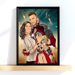 Retrato de casal de super-heróis personalizado – Arte de super-heróis personalizada, desenho de casal a partir de foto, presente de aniversário exclusivo, ilustração de herói digital