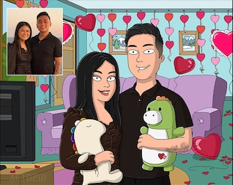 Custom Couple Portrait, Portrait in Cartoon Style, Family Guy Drawing From Photo, Personalized Anniversary Gift, Romantic Cartoon Portrait